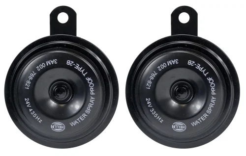 002768821 – HELLA Horn, One 435 Hertz High-Tone Disc Horn/ One 335 Hertz Low-Tone Disc Horn 113 Decibels 24 Volt 72 W...